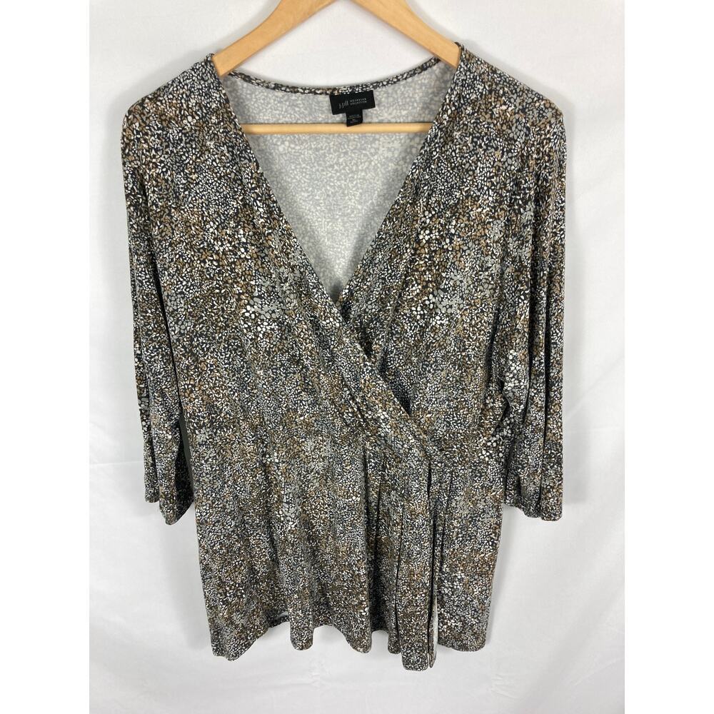 J Jill Wearever Floral V Neck Blouse Size XL Petite